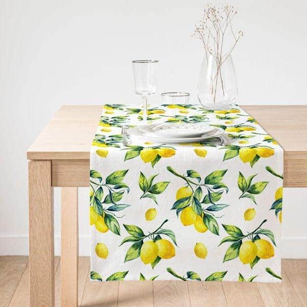 A lemon-themed tablecloth