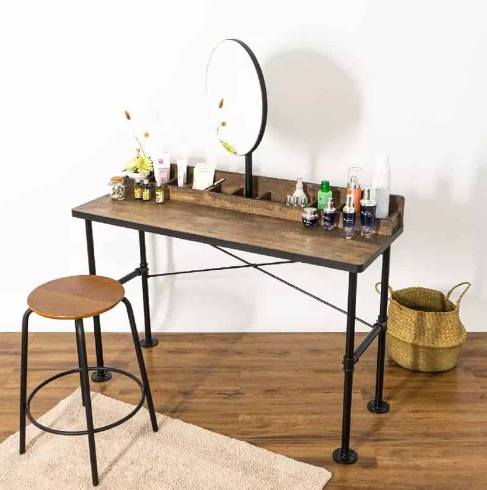An industrial style makeup vanity