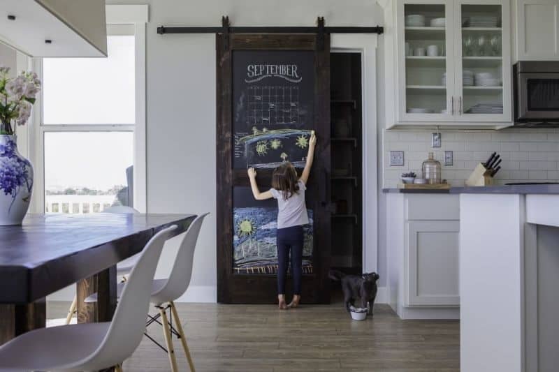 Barn door with chalkboard