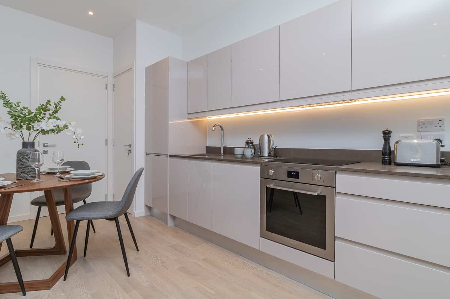 Basement kitchen with bright color
