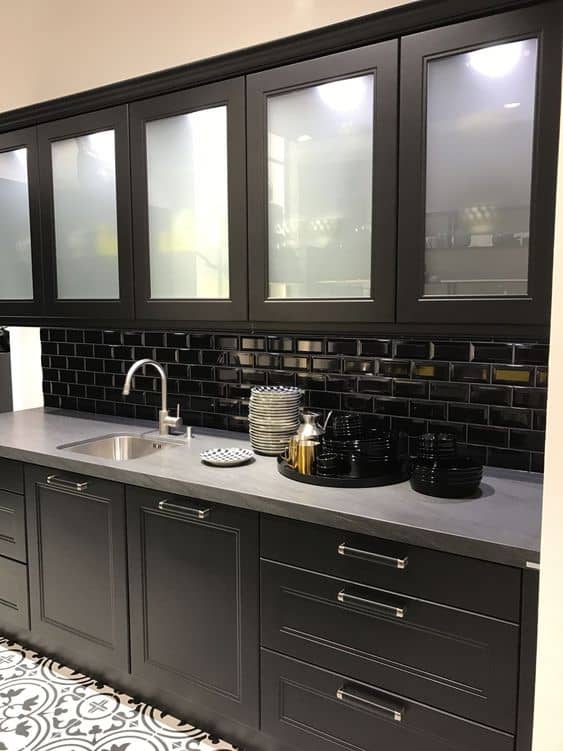 Black Cooking Space with Glass Doors