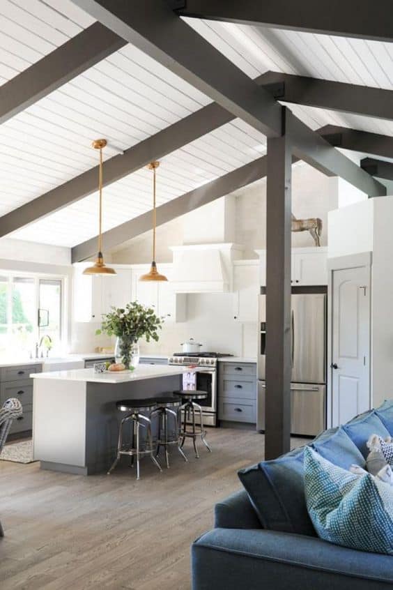 Black and White Wooden Kitchen Ceiling