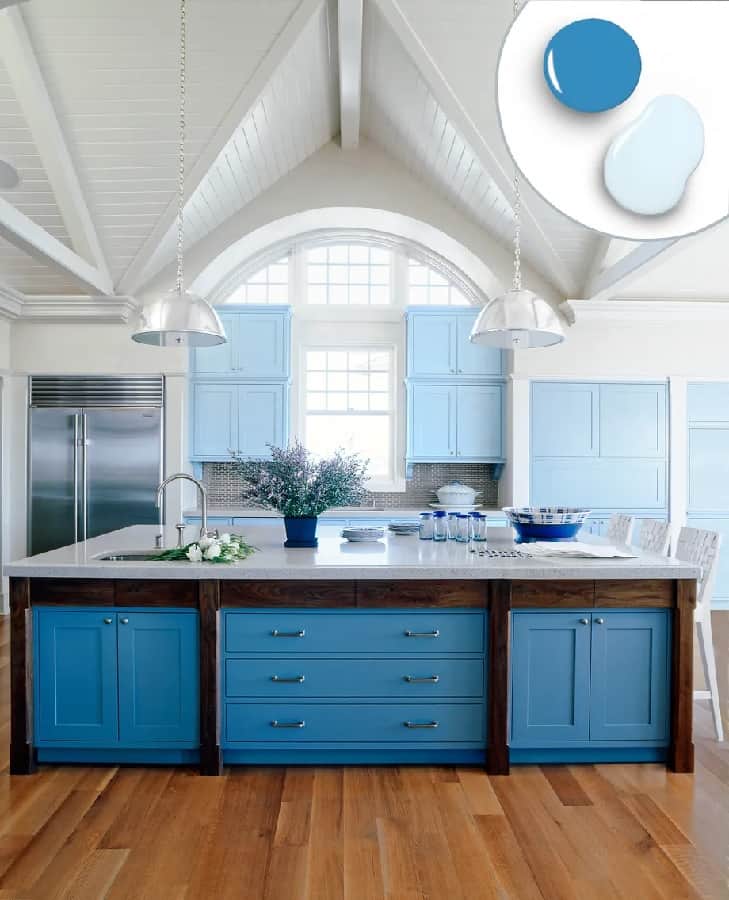 Blue Kitchen Island with Different Legs Paint