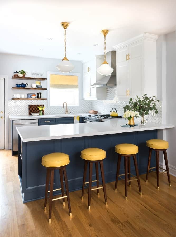 Blue and Yellow kitchen island