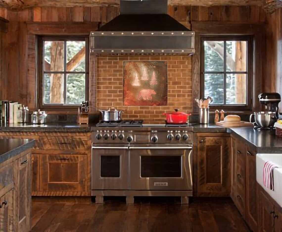 Cabin Kitchen with Patterned Backsplash