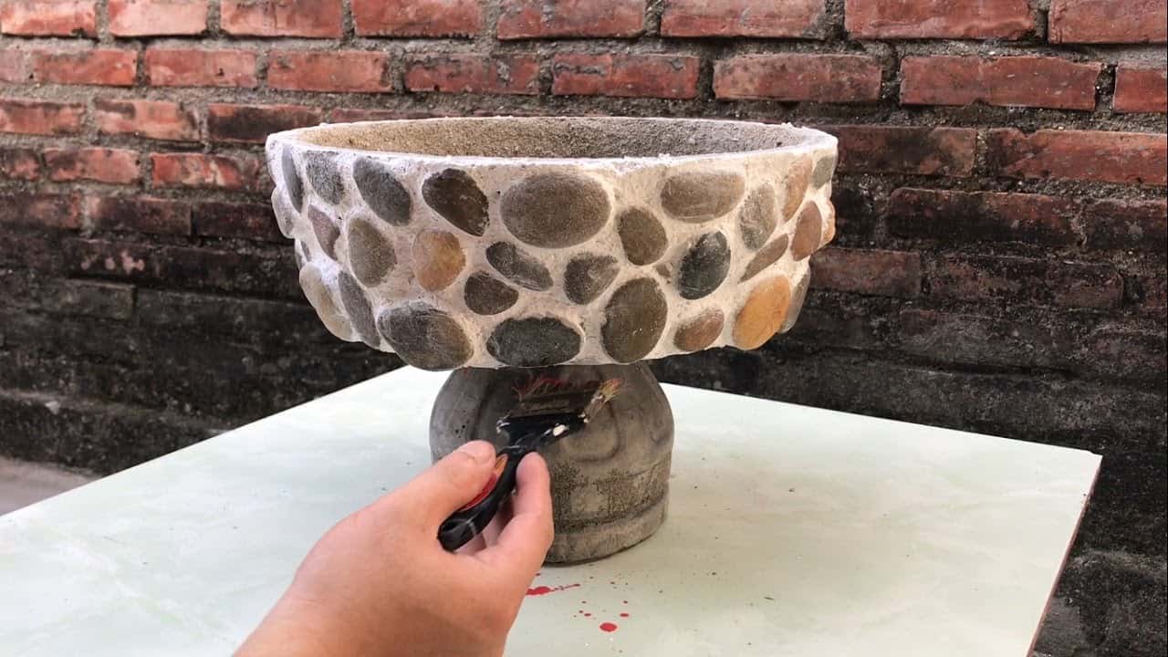 Concrete Plant Pot with Pebbles