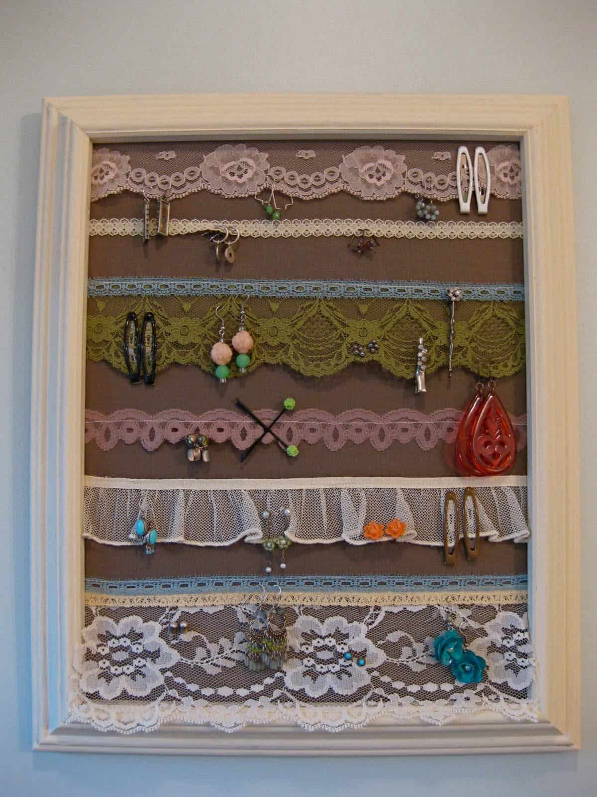 DIY Lace Picture Frame Earring Holder