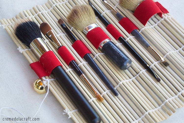 DIY Makeup Brush Holder from Sushi Mat