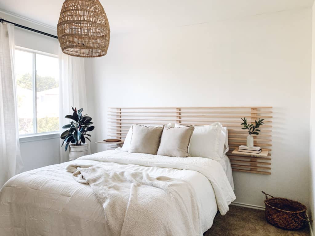 DIY Wood Headboard with Built-in Nightstands Plan
