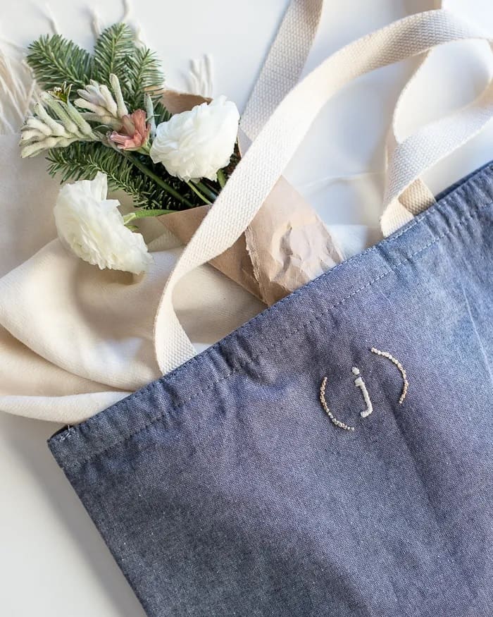 DIY tote bag with embroidered monograms or initials