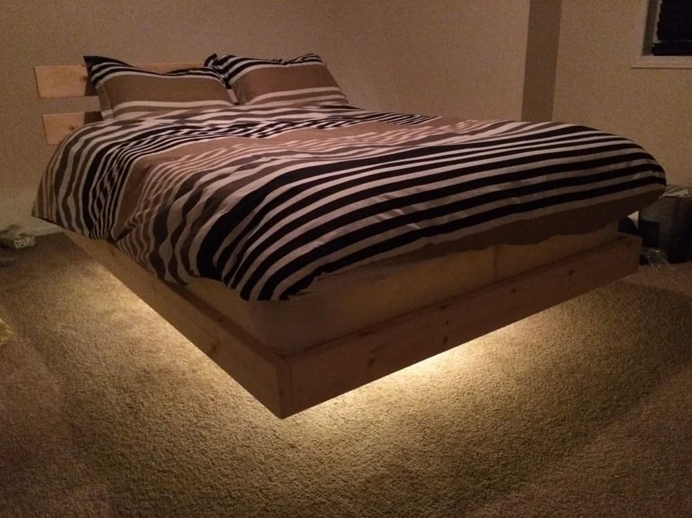 Floating Bed Fame with Light