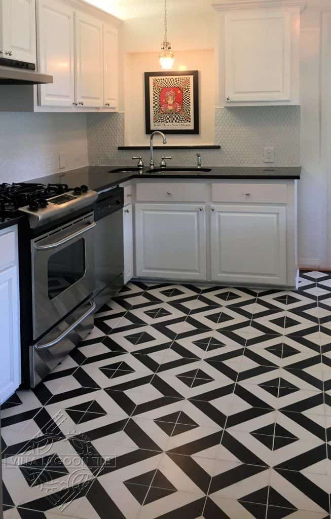 Geometric Tiles Black and White Kitchen