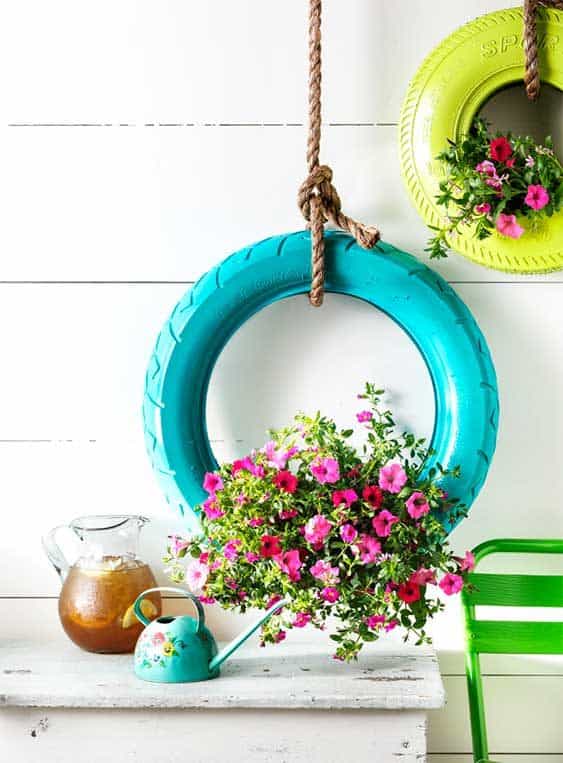 Hanging Planter from an Old Tire