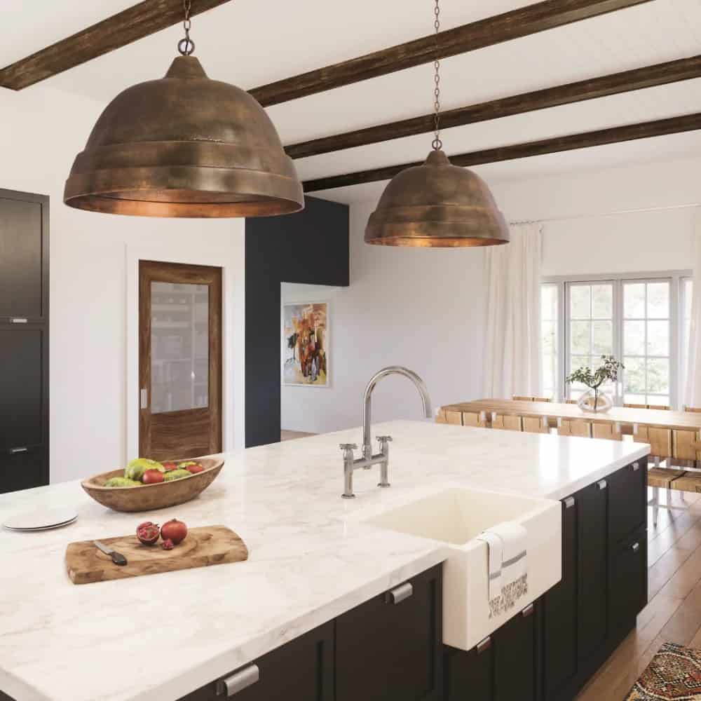 Metallic Accents on Black and White Kitchen