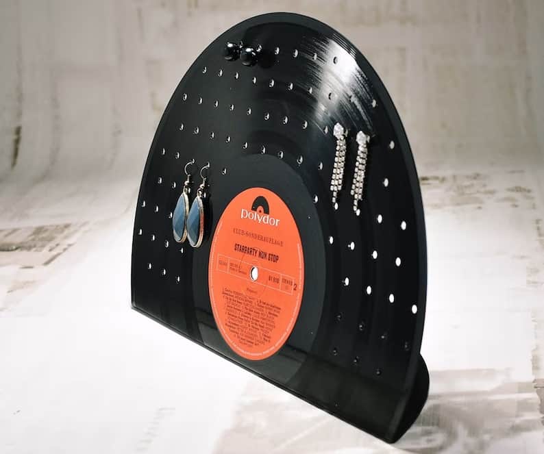Old Vinyl Record Earring Holder