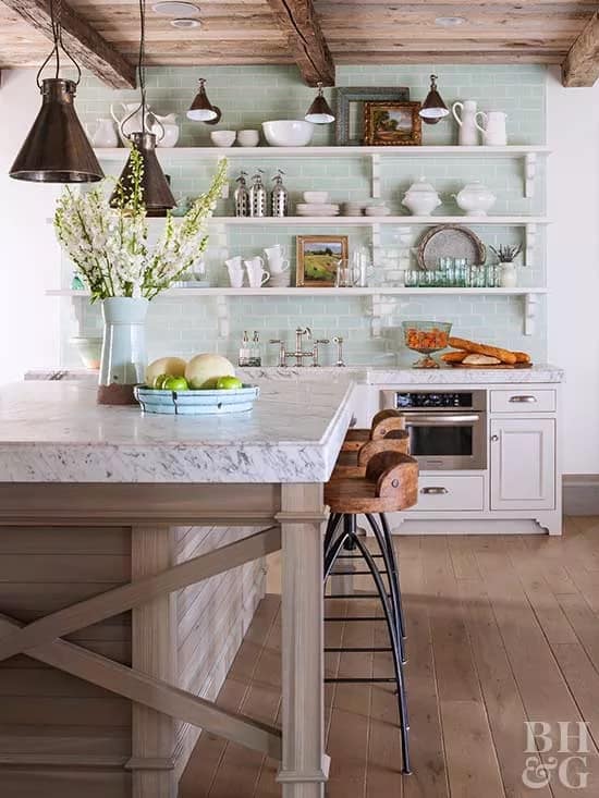 Reclaimed Wooden Plank Kitchen Ceiling