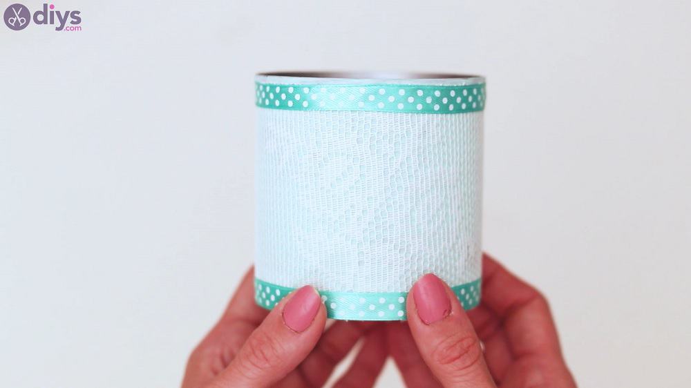 Recycled Tin Can and Ribbon DIY Makeup Brush Holder