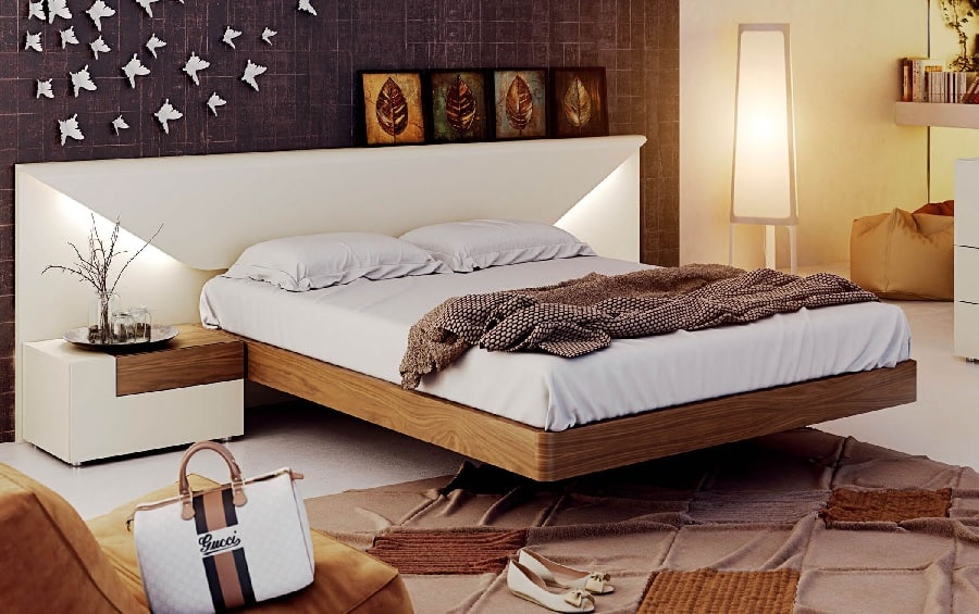 Transitional Floating Bed Frame with Headboards