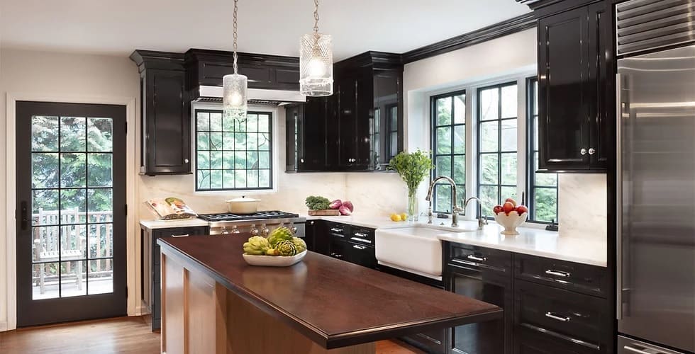 Wall Mounted Black Kitchen Cabinet