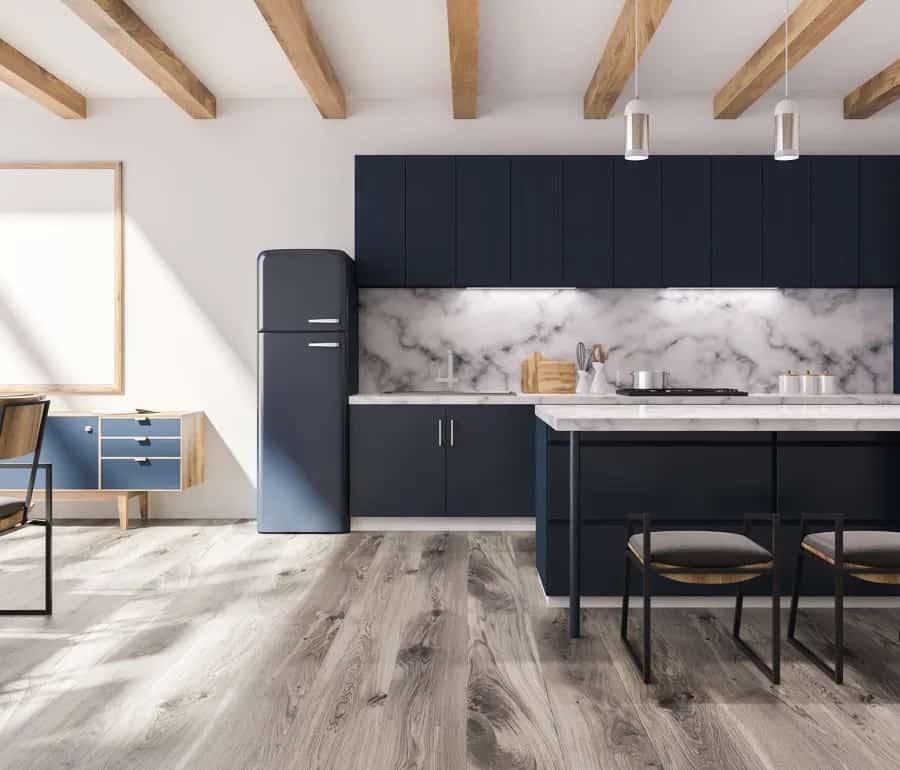 White Wall with Black Appliance kitchen