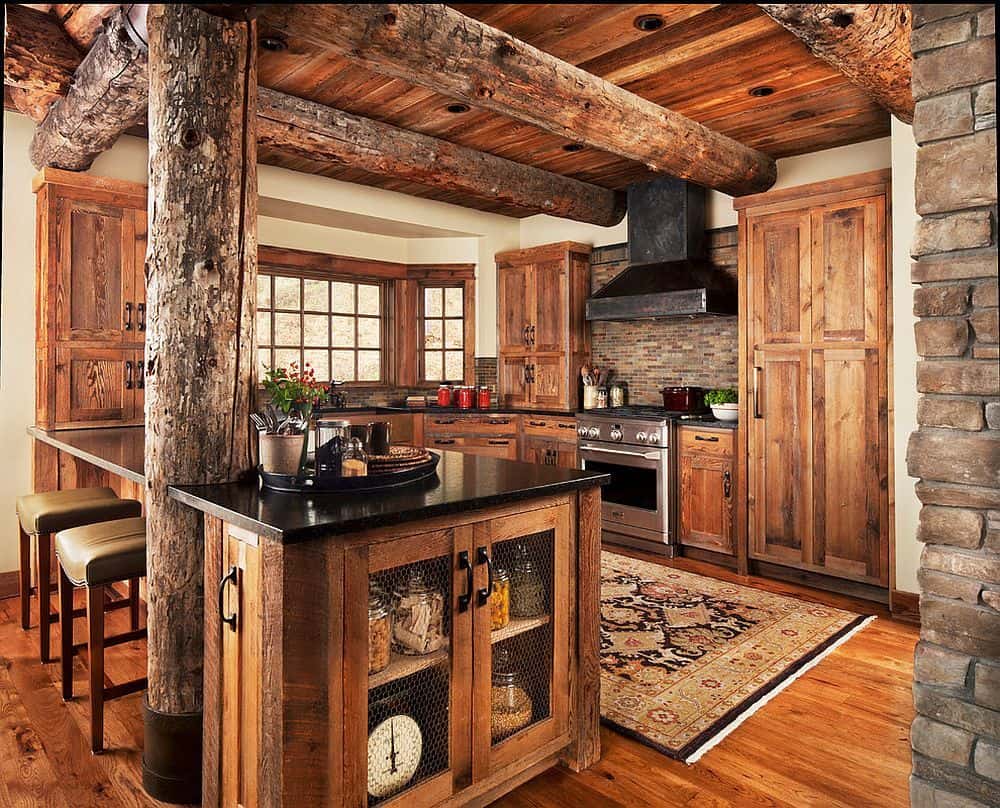 Wooden Ceiling Beam Cabin kitchen