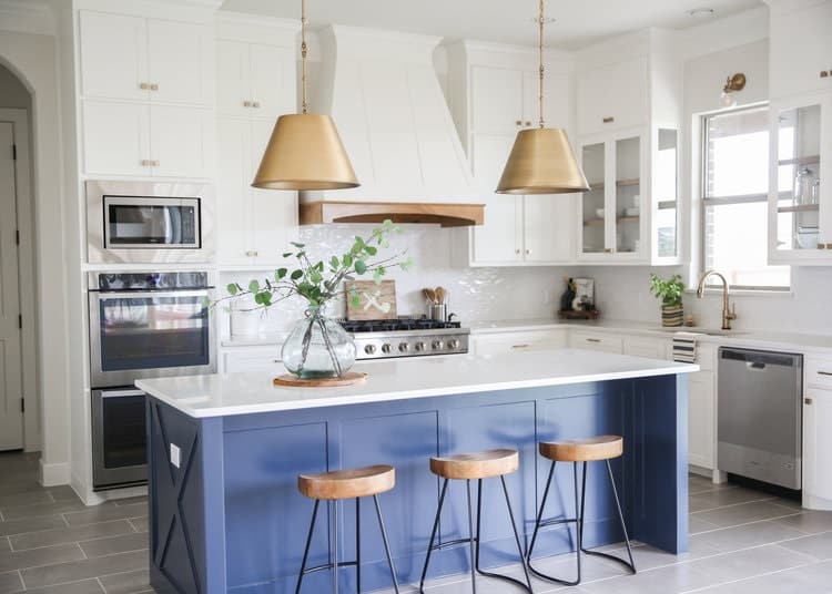 best blue kitchen island with white cabinet