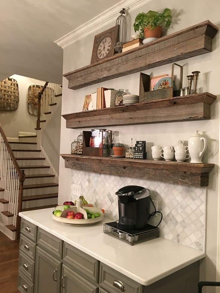 Best Kitchen Coffee Bar With Distressed Finishing Shelves