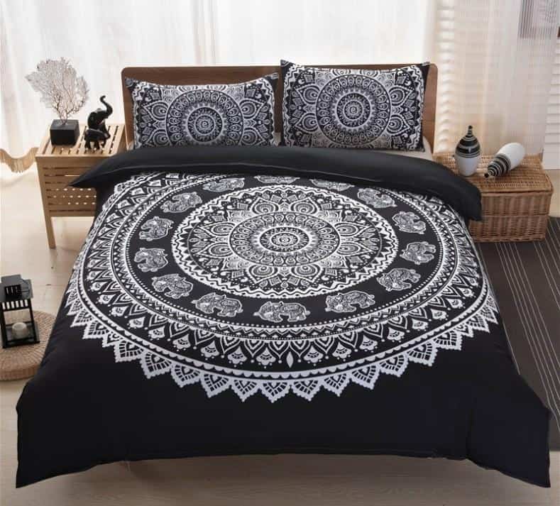 Bohemian Bedroom With Black Bedding Sheet