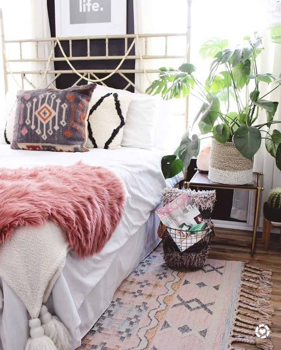 Bohemian Bedroom With Textured Rug