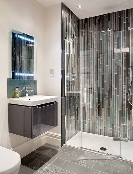 Contemporary Shower With Vertical Tile