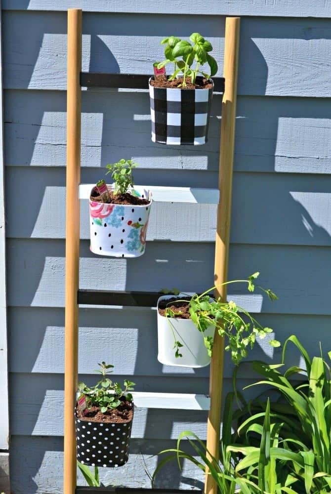 Diy Wooden Ladder Vertical Garden With Hanging Planters