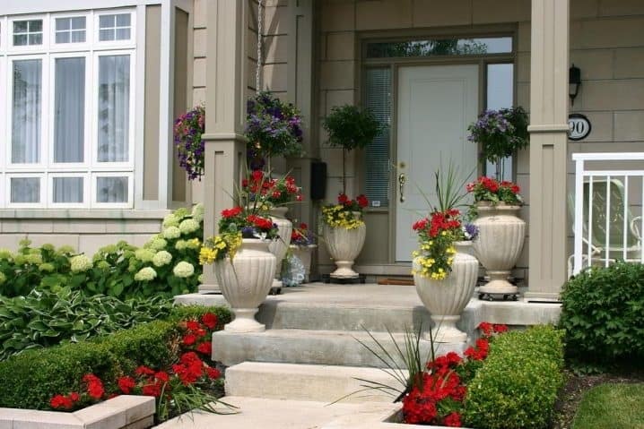 Spring front door flower pots