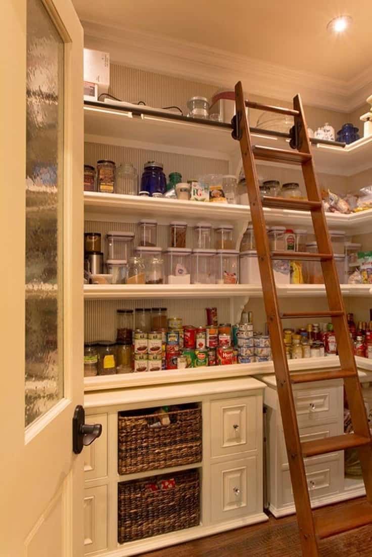 High Kitchen Shelves With Ladder