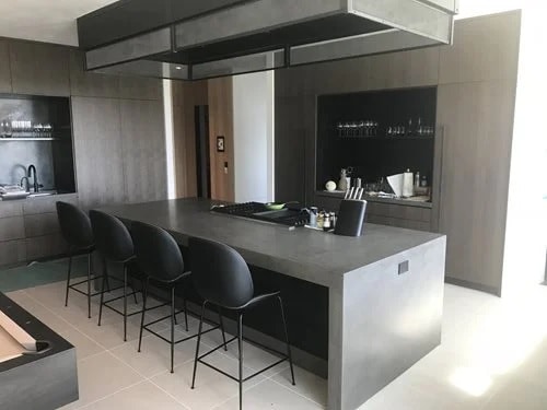 kitchen basement with tile and concrete materials