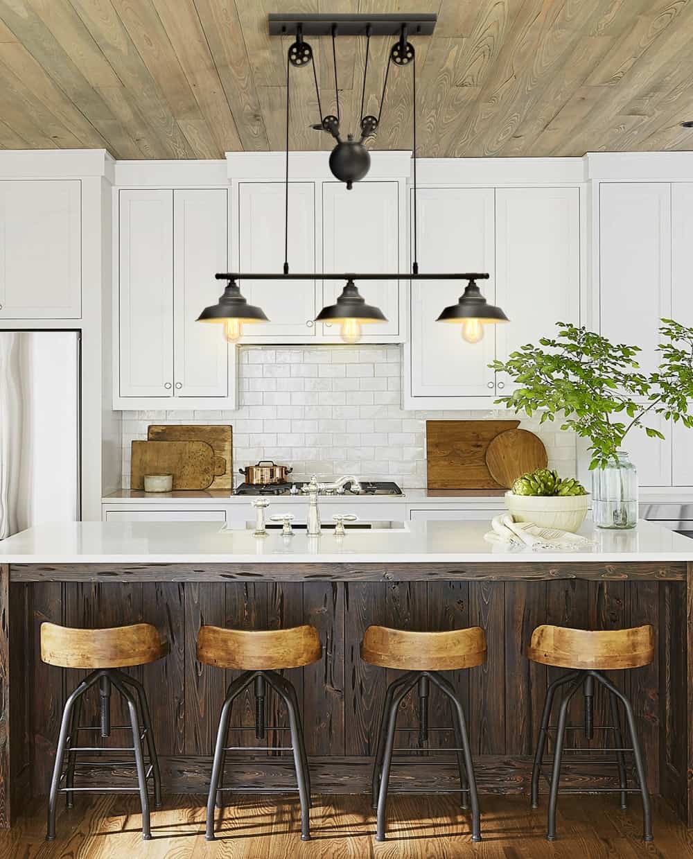 Hang a pendant light or chandelier to add personality and style