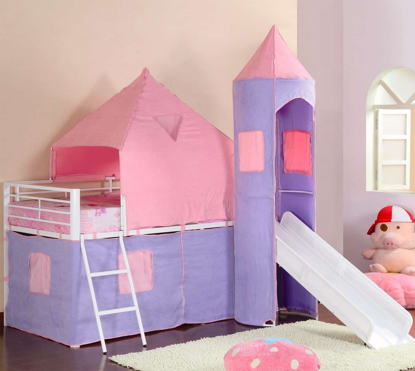 Princess Castle Pink And Purple Fabric Tent Twin Loft Bed