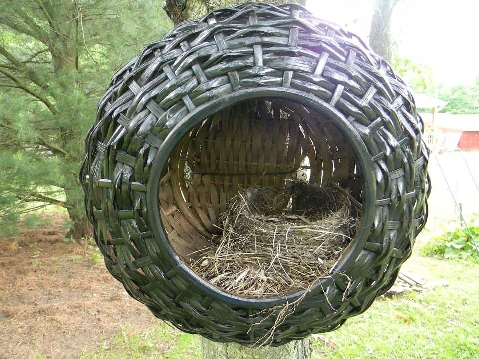 Repurposed Wicker Basket Hummingbird Feeder