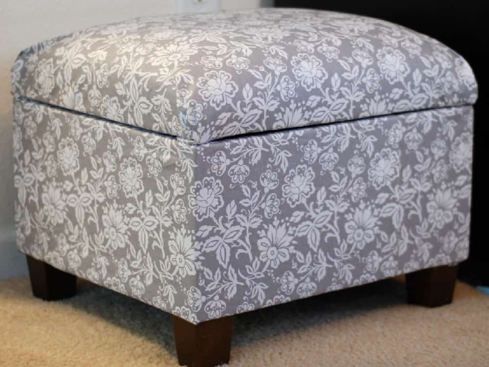 reupholstered footstool into storage ottoman