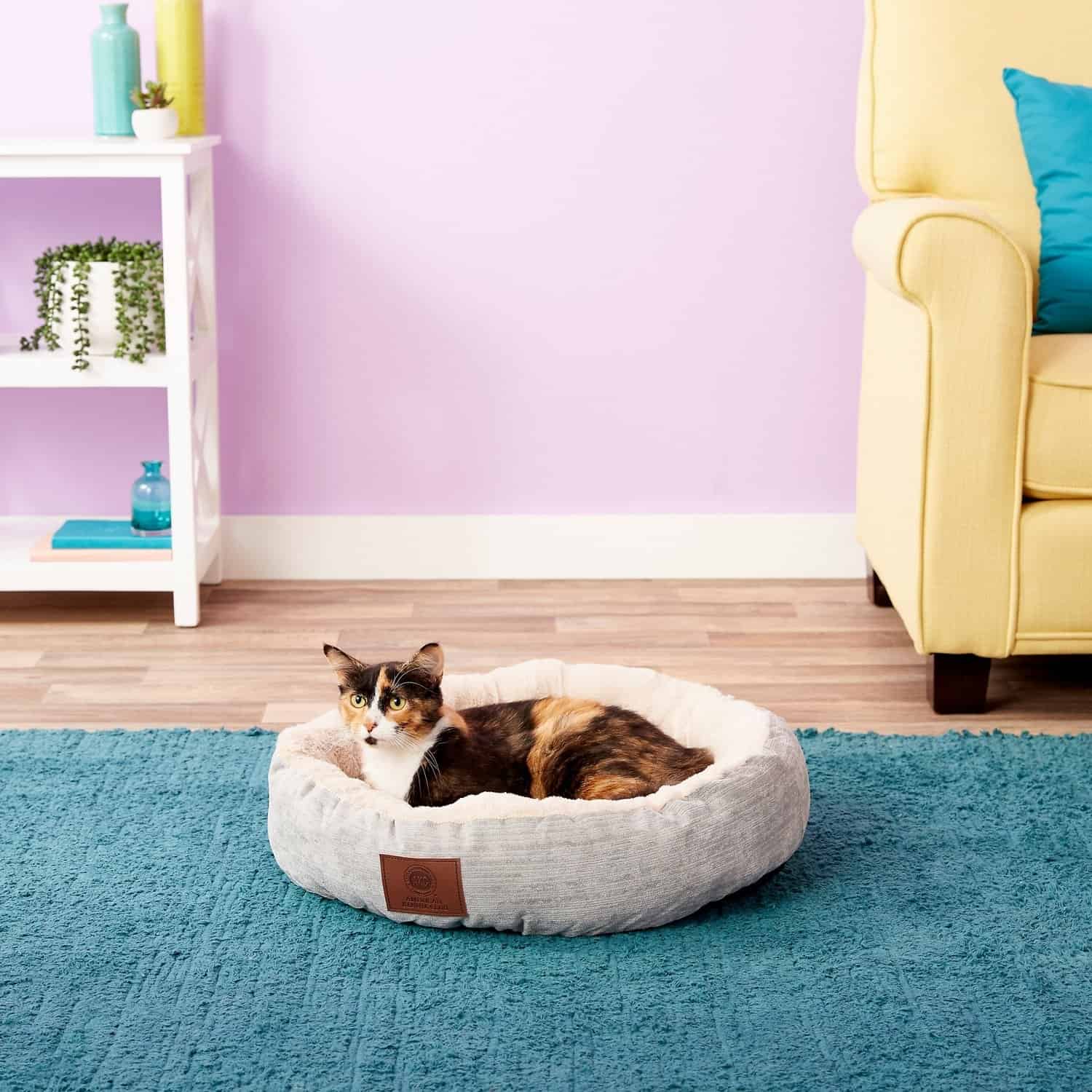 Round Cat Bed And Bolster Pillow