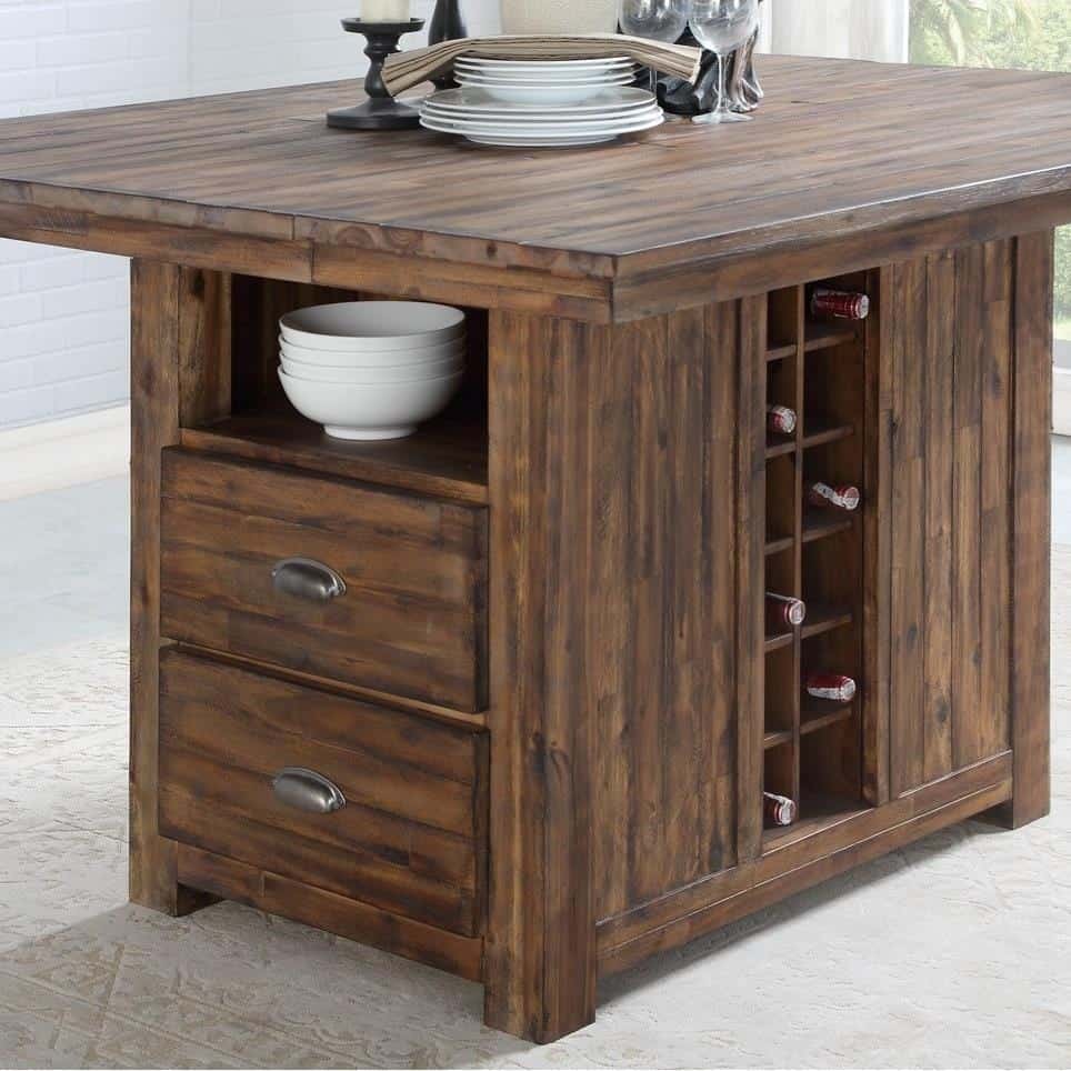 Rustic Solid Wood Kitchen Island With Built In Bottle Storage
