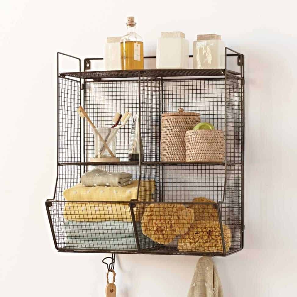 Rustic Wire Basket Shelf For The Bathroom