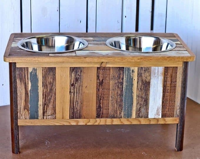 Rustic Wooden Dog Bowl Stand
