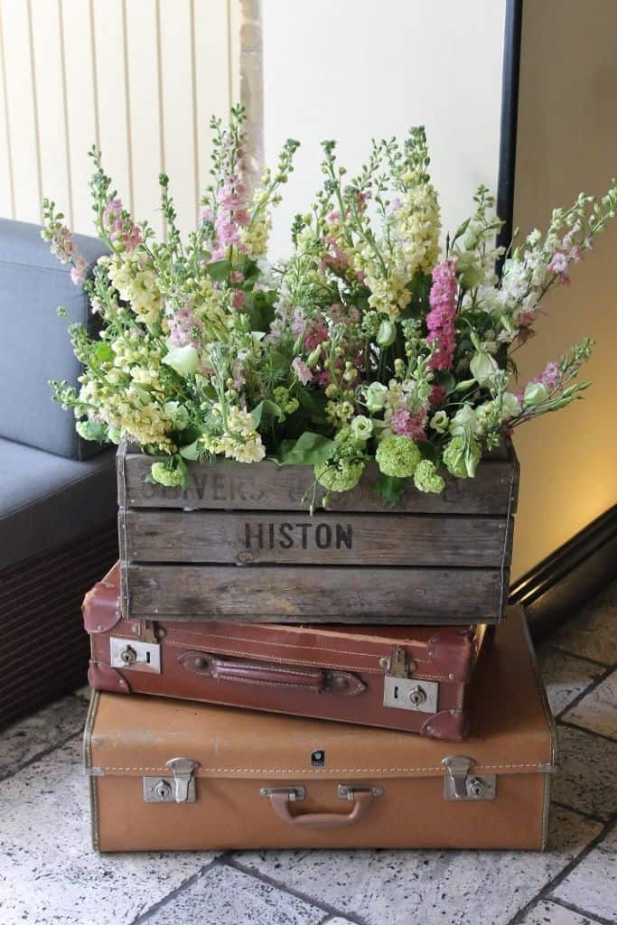 Vintage Wooden Crate Front Door Flower Pots