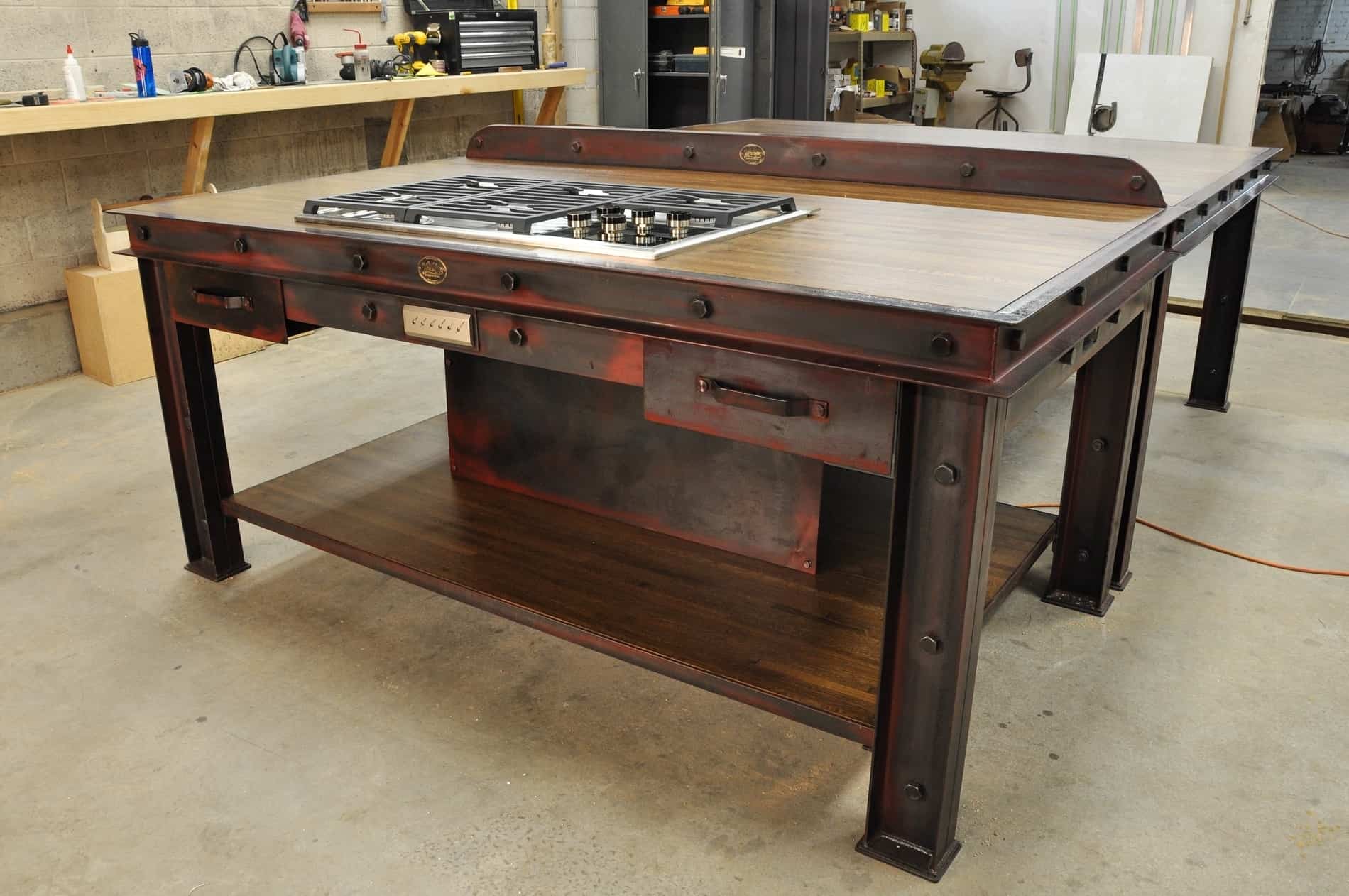 Wooden Kitchen Table With Storage Made From Reclaimed Wood