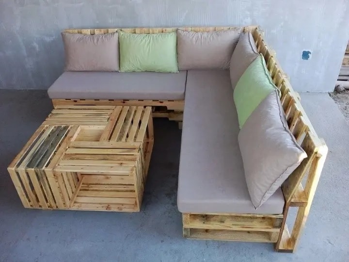 Wooden Pallet L-Shape Sofa Set
